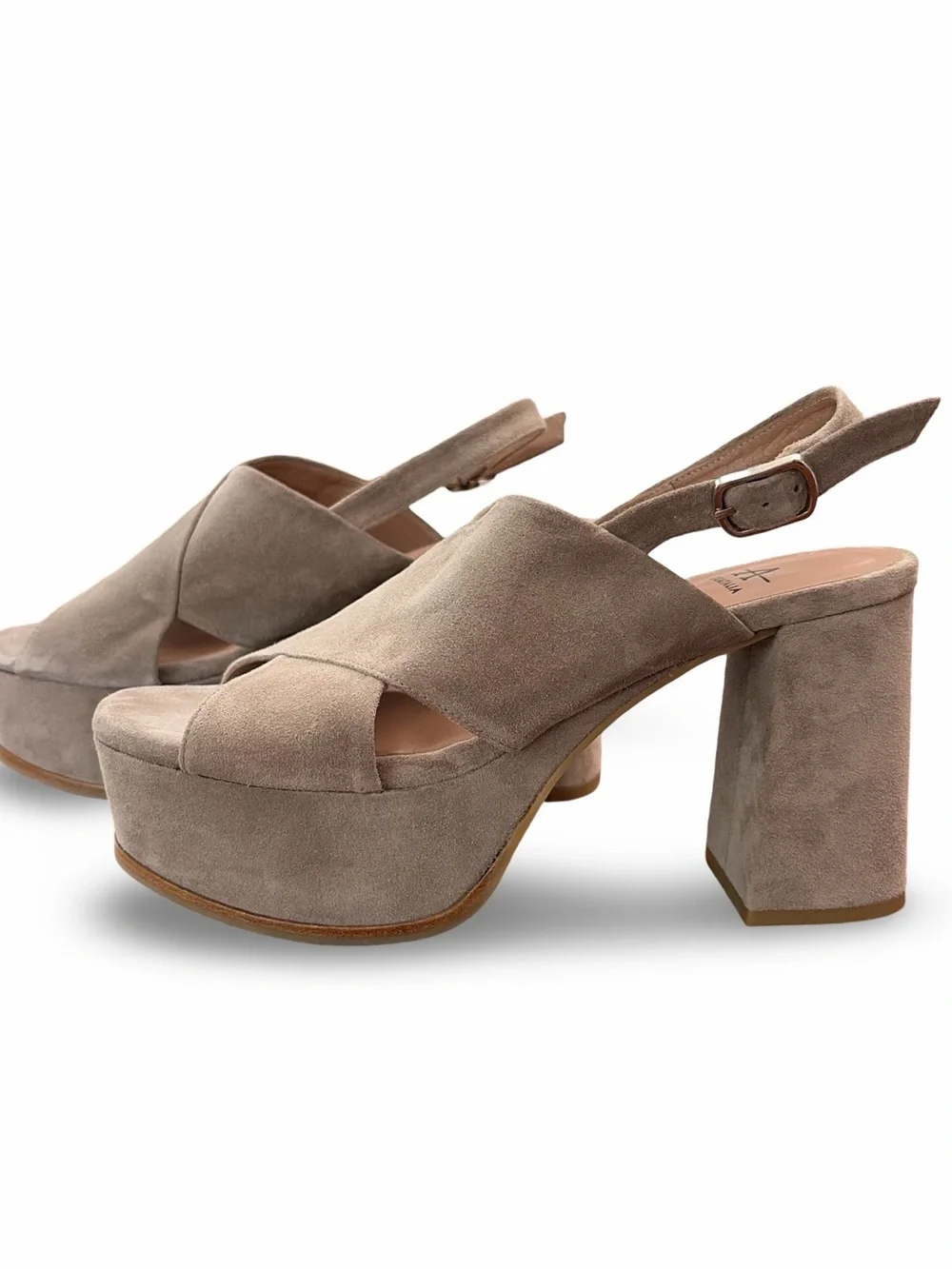 Aquatalia Nadina Taupe Suede Platform Sandal Slingback Heeled Size 9 Medium